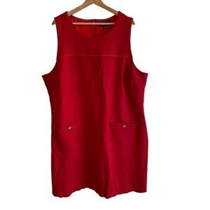 🥒 ELOQUII Red Sleeveless Double Pocket Round Neck Front Tank Dress Plus 28